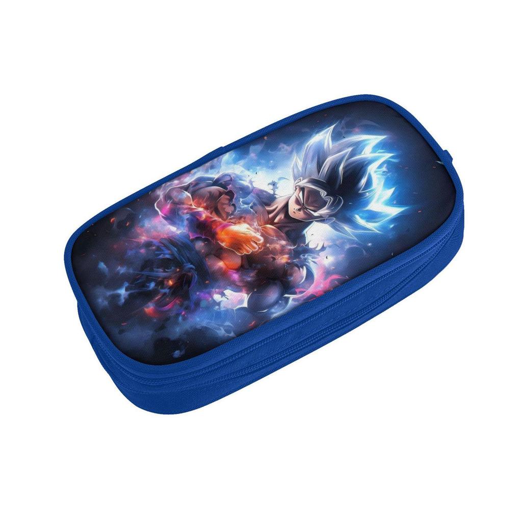 Dragon Ball Blue Double-Layer Pencil Case for Students, Goku Merchandise, Large Capacity, Wear-Resistant.