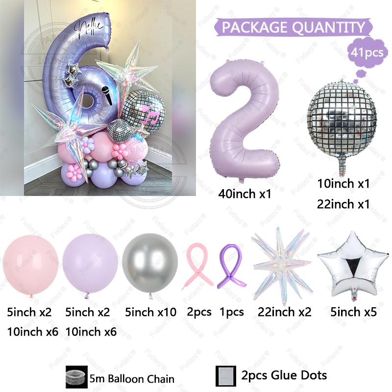 41pcs 4D Disco Balloon Cream Purple Number Birthday Balloon Set Music Enthusiasts Birthday Balloon Festive Party Decoration