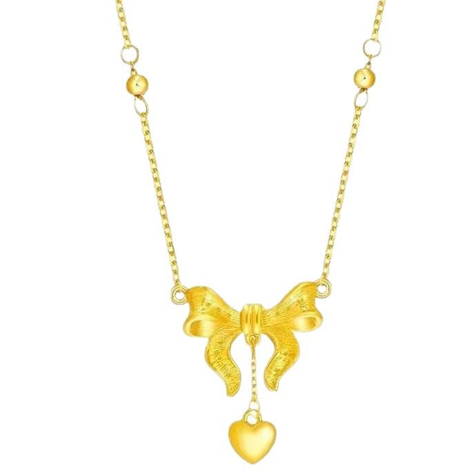 Fugitive Princess Tassel Necklace: Women's Gold Bowknot Clavicle Chain with Light Luxury and High-End Style