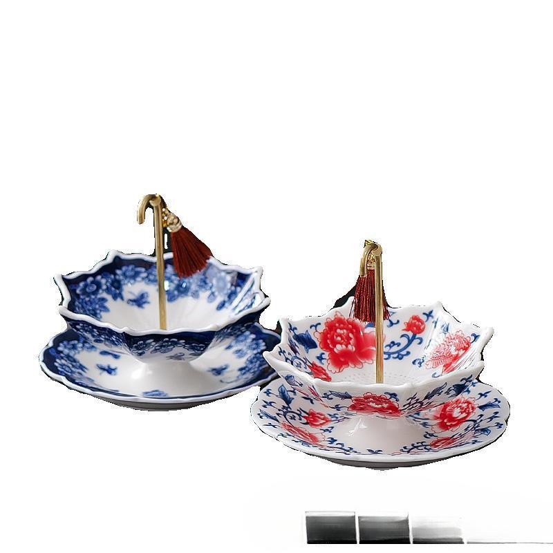 Blue and White Porcelain Umbrella Tea Strainer - Ceramic Tea Leaf Filter and Table Decoration.