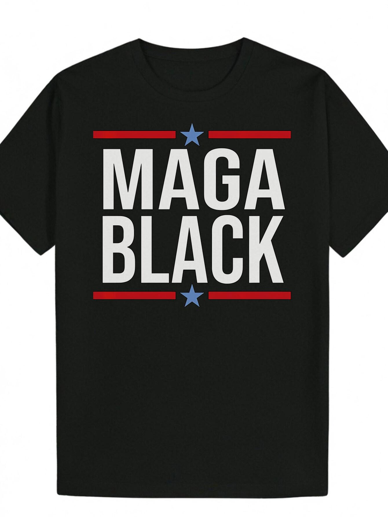Crew Neck Polyester T-shirt with MAGA BLACK Graphic Print M
