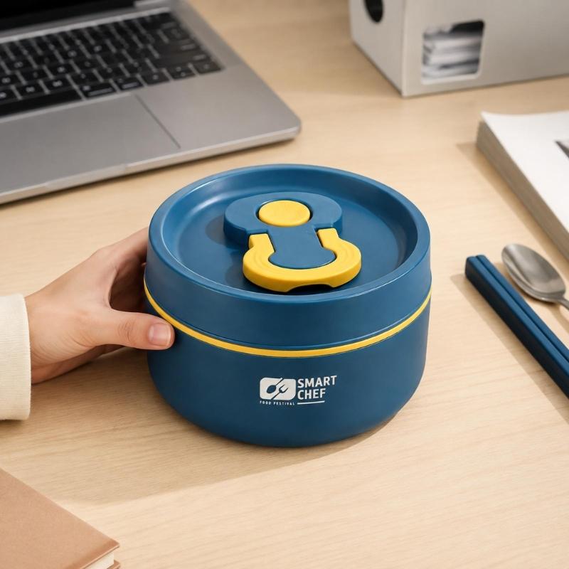 Portable Soup Container with Silicone Sealing Rings, Buckle Lid, and Fold-Down Handle, Leak Proof Hot Food Jar for Outdoor Picnics, Camping, School