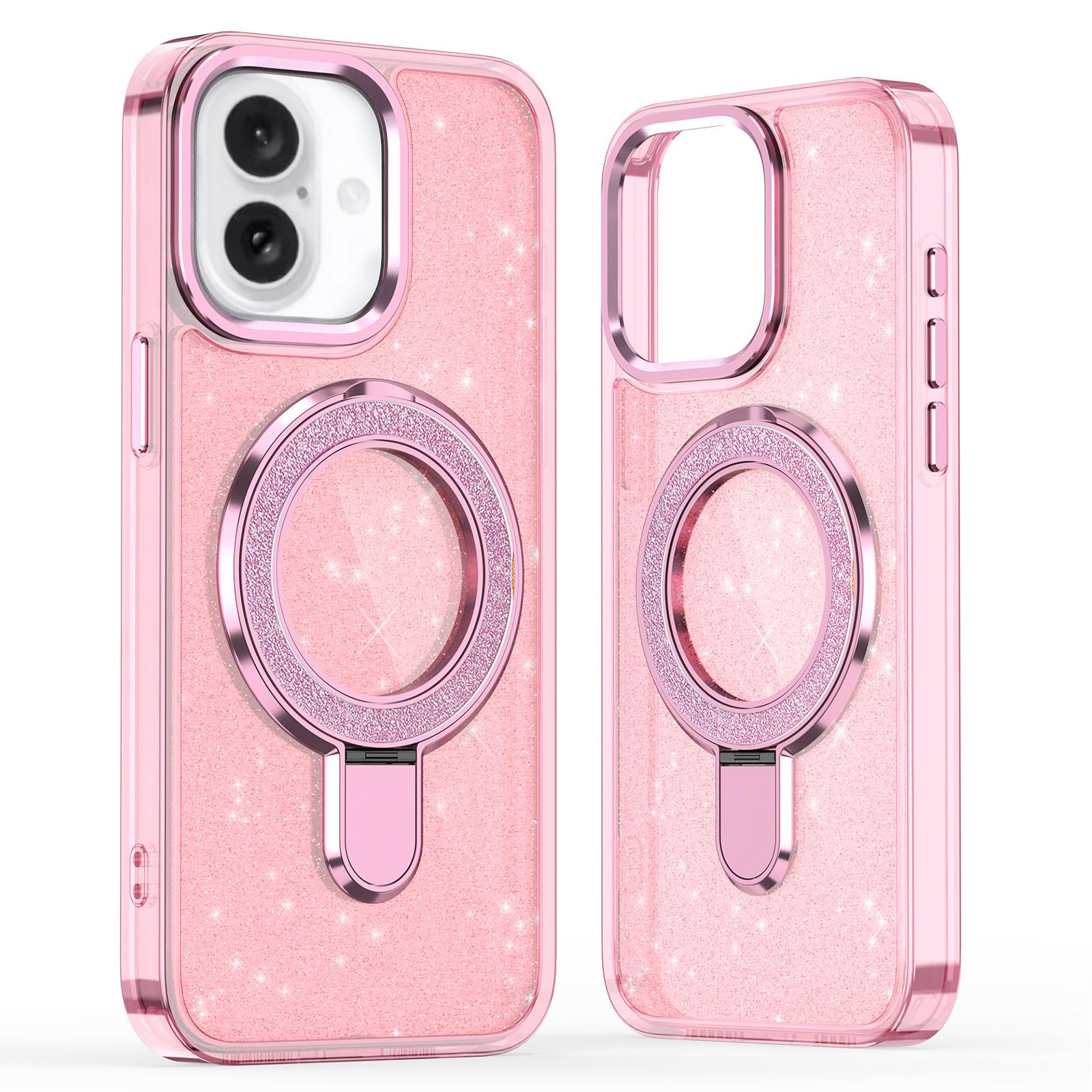 

Чехол для iPhone 16 с блестками, ТПУ+ПК, подставка, защита для телефона Pink