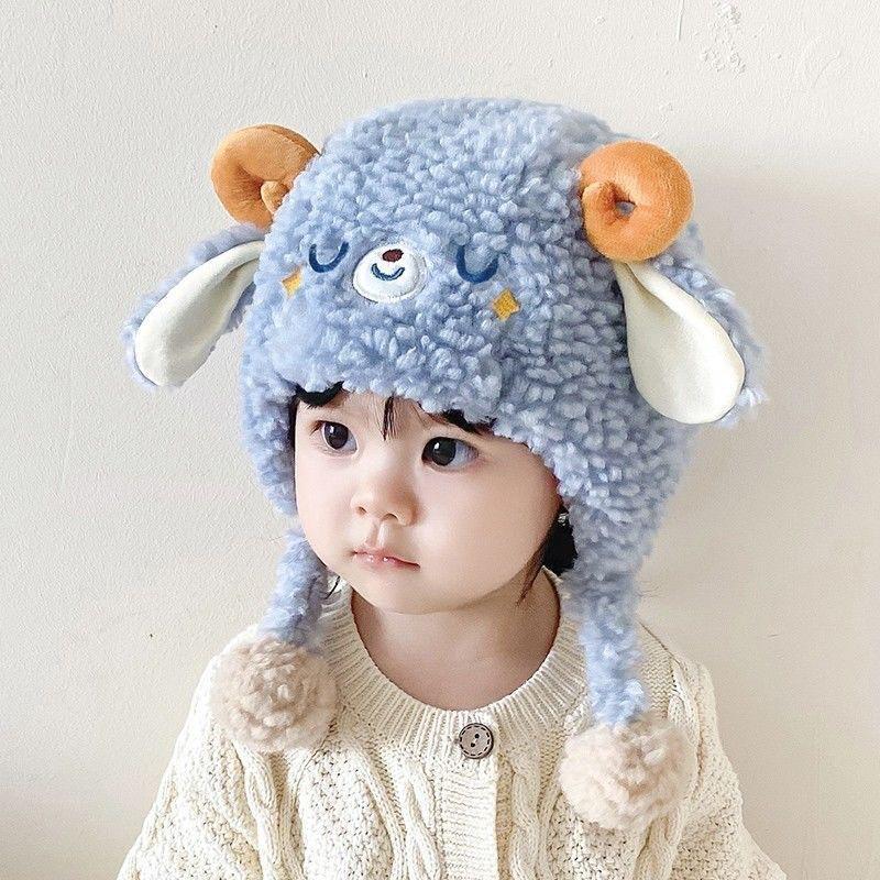 Baby hat autumn and winter cute lamb baby plush ear protection hat warm thickened boys and girls pullover hat winter