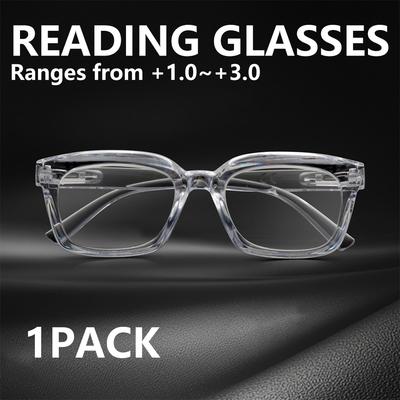 1pc Unisex Square Reading Glasses Blue Light Blocking Spring Hinge Comfort Fit +1 0 To +3 0 Fashion Eyewear