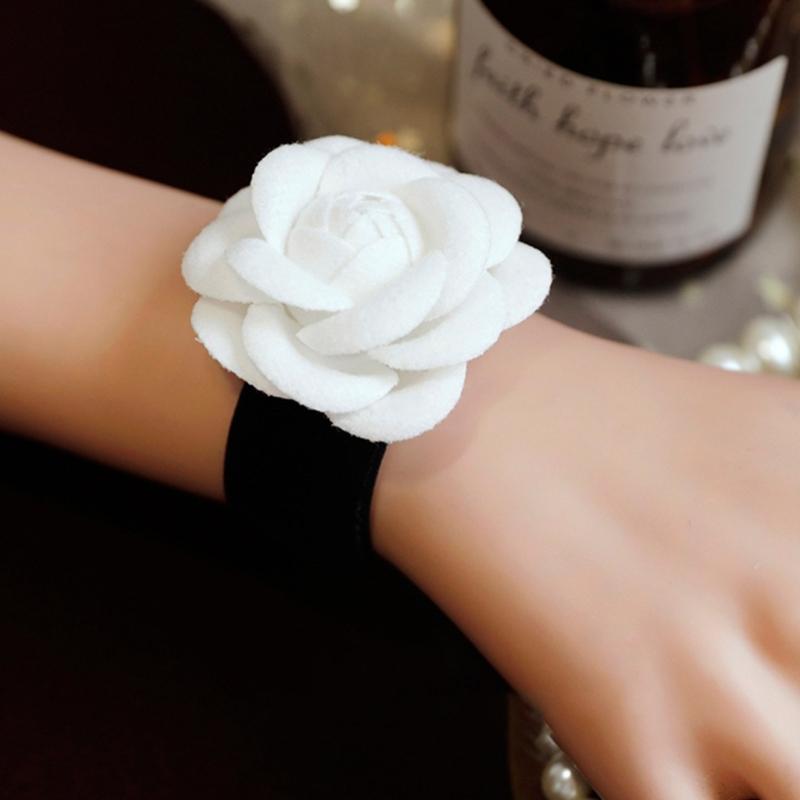 Elegant Camellia Choker Necklace Bracelet White Flower Collar Necklace Vintage Velvet Choker Bracelet Fashion Jewelry