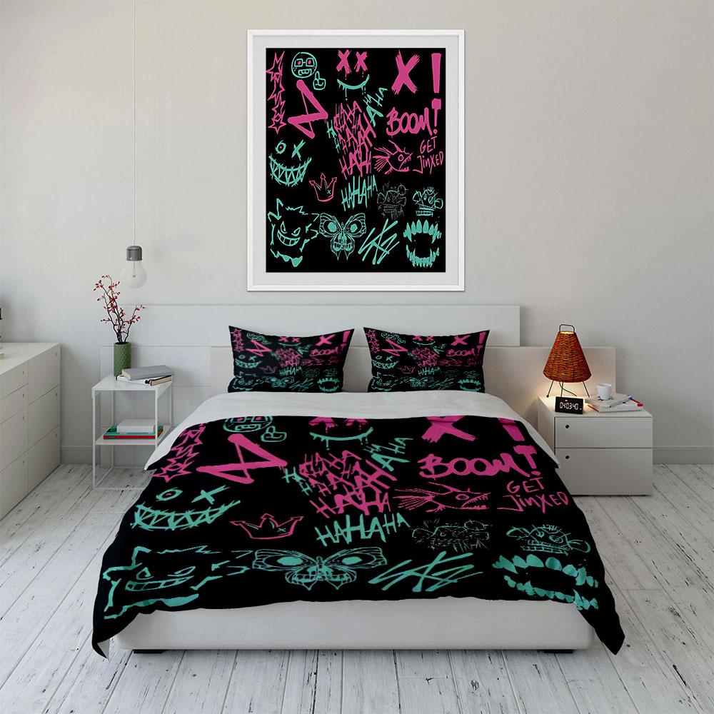 Graffiti Style Sticker Set Soft Comfortable Duvet Cover Bedding Set Included 1*Duvet Cover & 2*Pillowcases, Gift