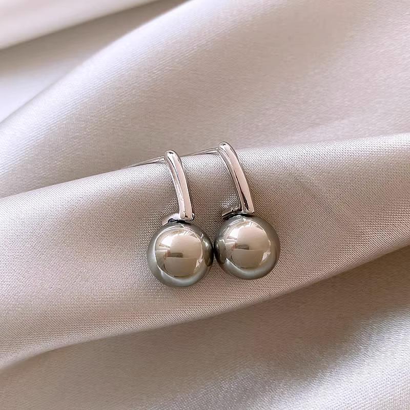 French Retro Grey Pearl Metal Earrings for Women - Stylish Korean Design