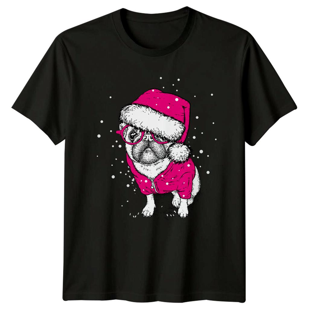 Pug Dog Santa Hat Christmas Pet Unisexs TShirt Unisexs Graphic Tee Holiday
