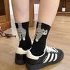 1/2 Paar 3D Süße Katzen Socken Schwarz/Weiß Lustige Katzen Socken Damen Mädchen Mittelschaft Schlafsocke Katzenaufdruck Bodensocke