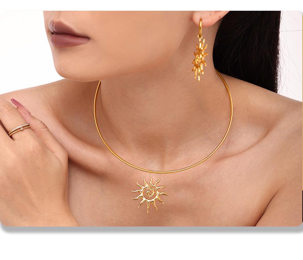 18k Gold-Plated Titanium Spiral Sun Pendant Necklace & Earrings Set