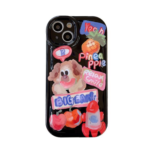 3d Graffiti Cute Dog Cartoon Animals Shockproof Phone Case For Iphone 14 13 12 11 Pro Max Fashion Soft Silicone Phone Back Cover
