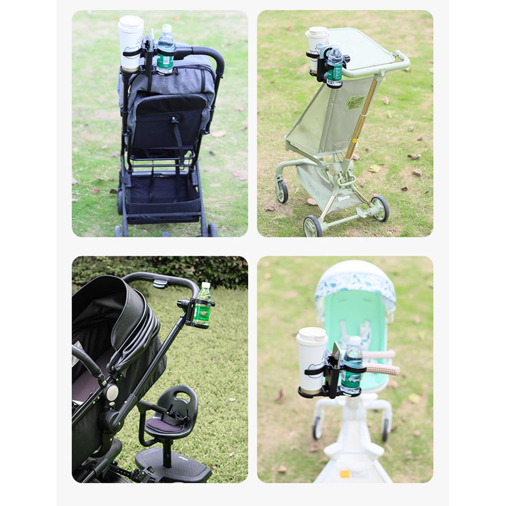 Universal Pram Cart Beverage Holder 360 Degree Adjustable Clamp Fit Most Strollers Wheelchairs Foldable Design