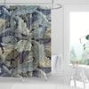 Rideau Feuilles Vertes - Design Moderne, Polyester, Bleu Foncé, Crochets Inclus, Lavable en Machine, Décor de Salle de Bain Toutes Saisons