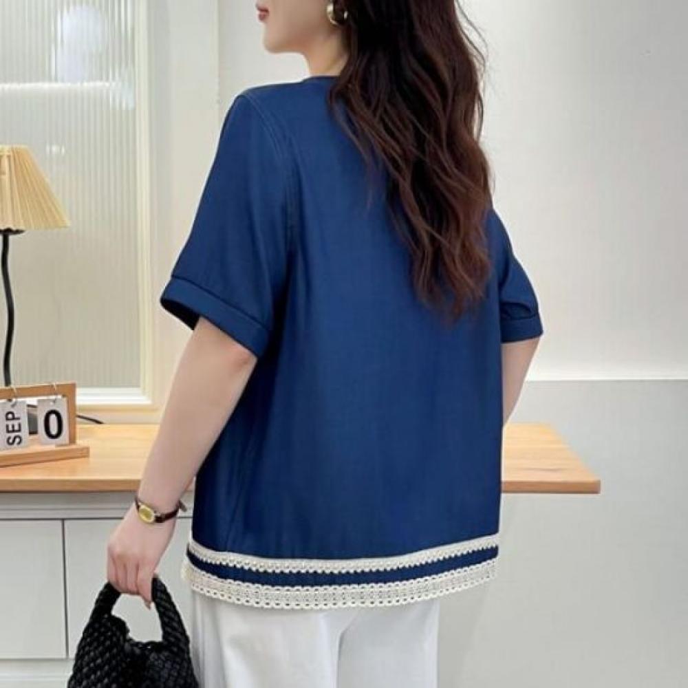 Navava Women Vintage Lace Short Sleeve Blouse Nb2748