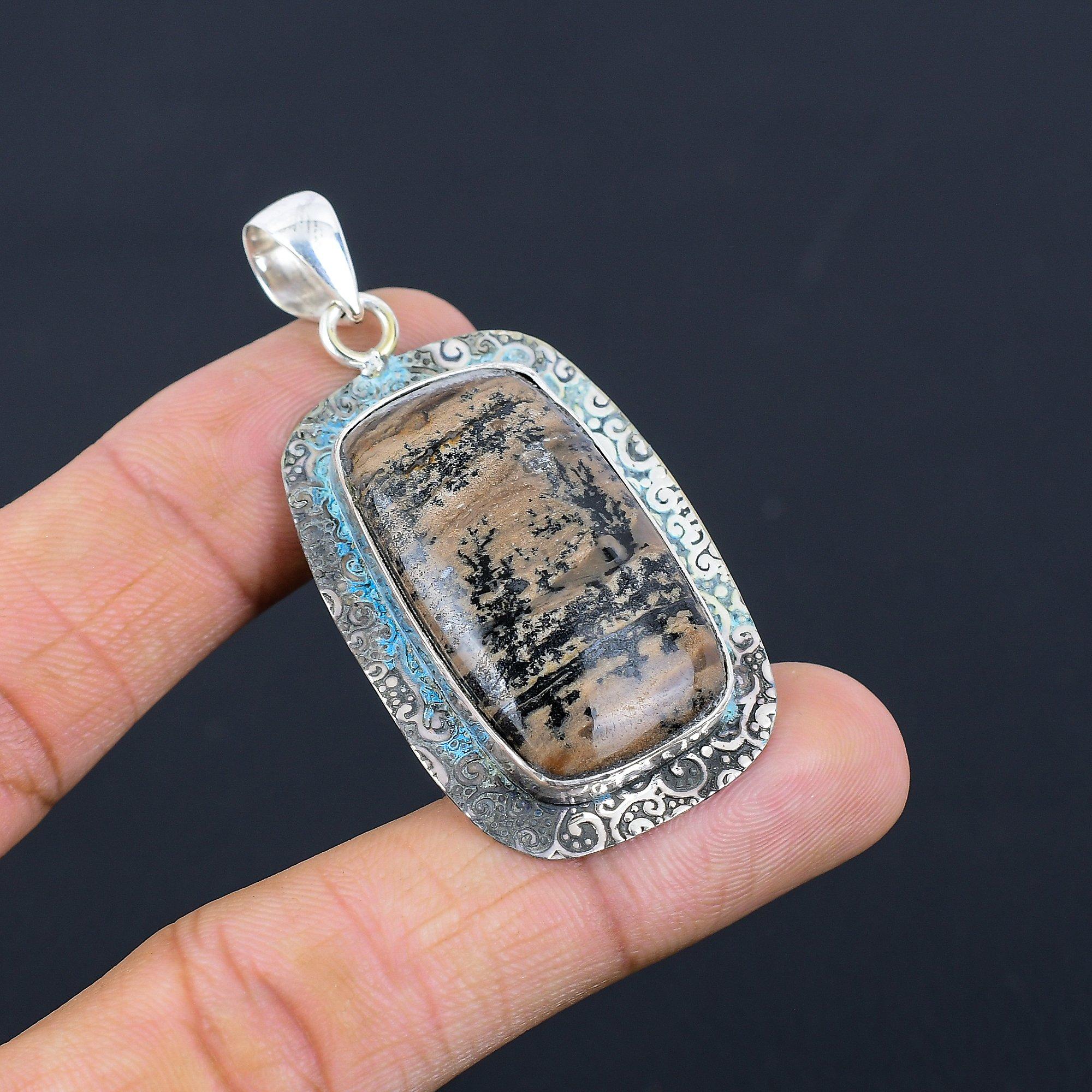 

Halloween Sale 925 Sterling Silver Honey Dendrite Gemstone Bezel Pendant Jewelry