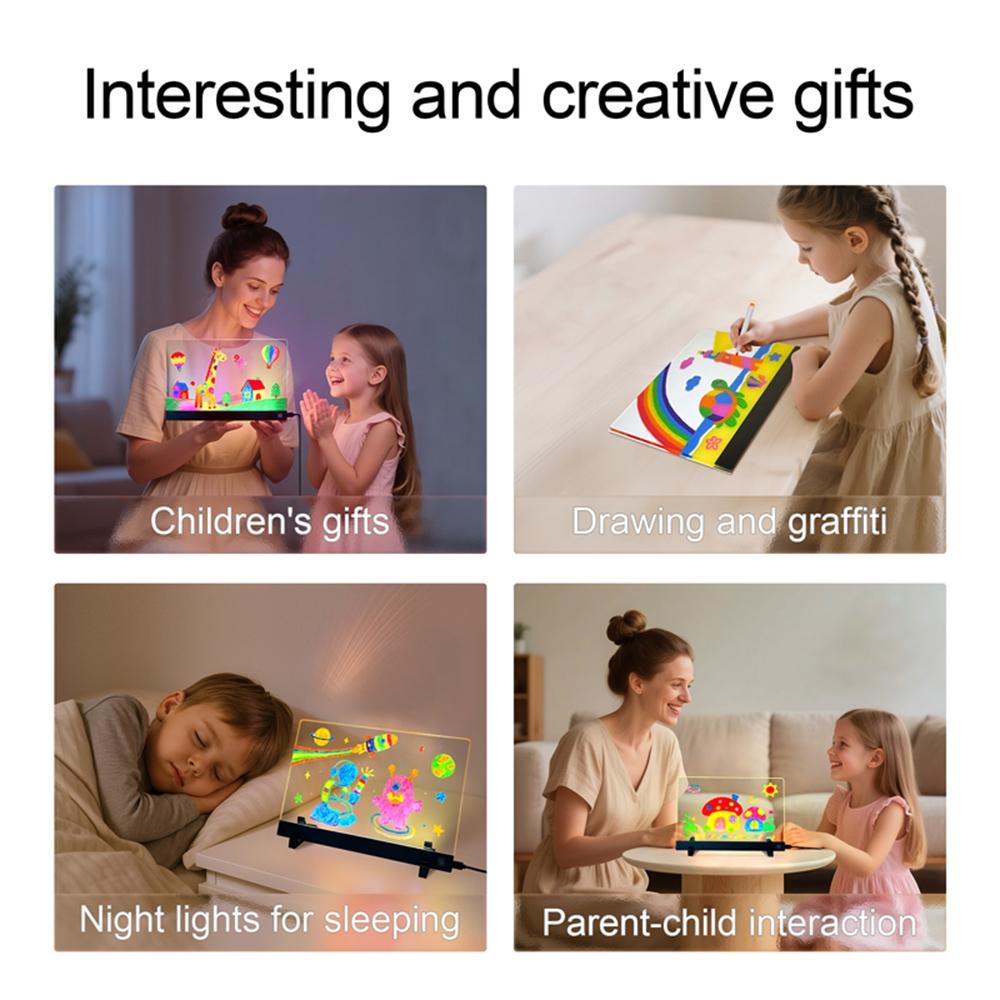 LED Drawing Board for Kids Gift, 20 X 30cm USB Powered Erasable Acrylic Illuminated Writing Tablet with Stand and Color Pencils