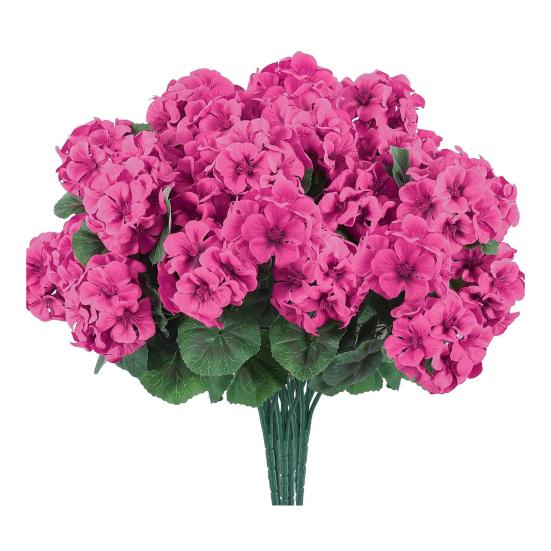 1/6/12 Stück Künstliche Geranienblume mit Grünen Blättern Realistisch UV-Beständig Künstliche Seidenblume Innen Außen Garten Terrasse Balkon Dekoration