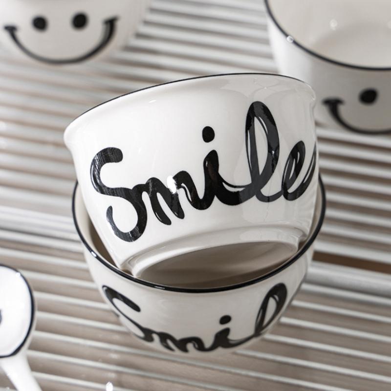 Smile Ceramic Bowl Rice Soup Salad Bowls White Plate Bowl Set Fruit Bowls Kitchen Household Supplies Nordic Korean Tableware