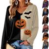 Women's V-Neck Long Sleeve Lightweight Blouse with Halloween Print for Fall Seasonal Wear