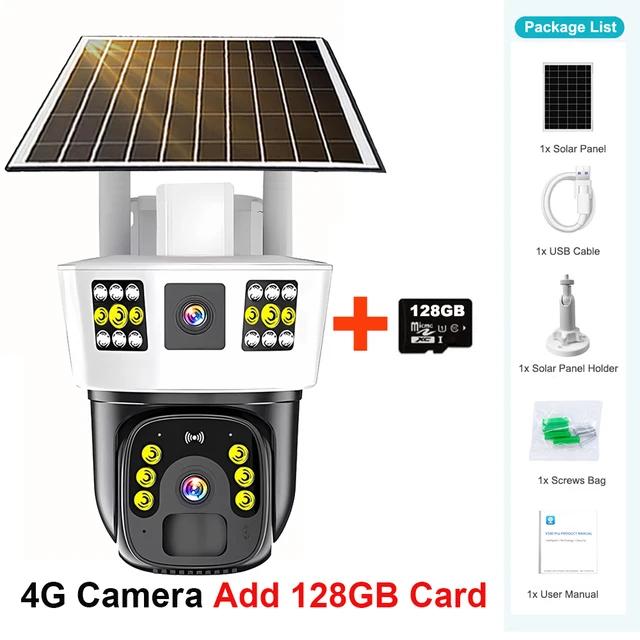 Outdoor 4G SIM Card Solar IP Camera Built-in Battery 12MP 6K PTZ Monitor PIR Human Detection Alarm Light Video Surveillance Cam