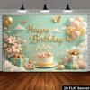 2D Mint Green Gold Butterfly & Cake Happy Birthday Backdrop Banner Photo Booth