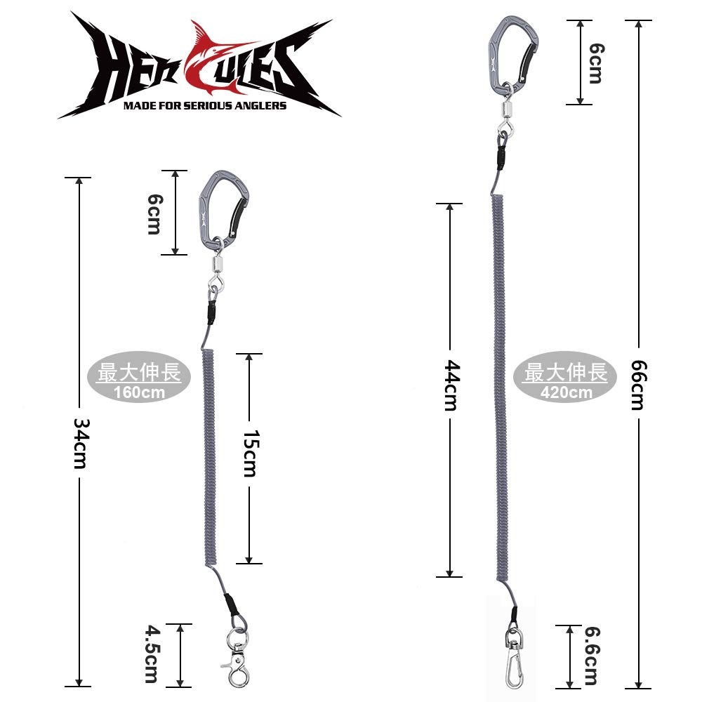 HERCULES Spiral Curly Cord with Extends to 27kg Weight Fishing Rod Extendable Cord with Safety Wire Coil Leash Fishing Rod 44cm x 1 15cm x 1 Cord,