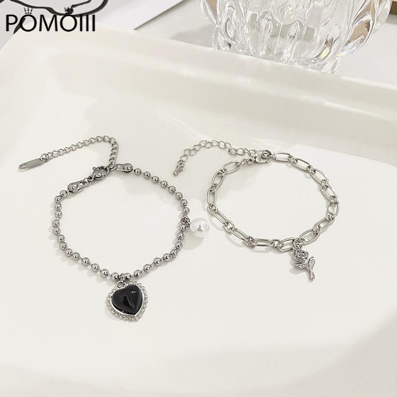 For Women Titanium Steel Fashion Personality Tide Pearl Love Bracelet Female Wind Temperament Simple Bracelet Jewelry