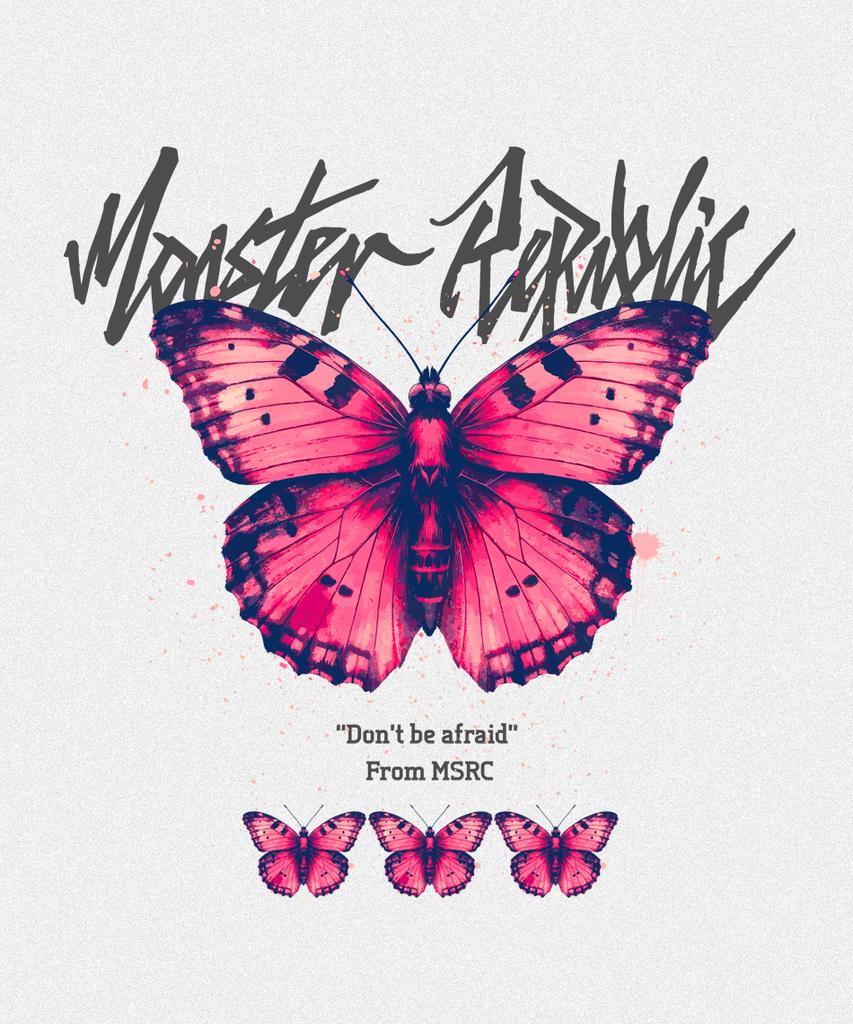 MONSTER REPUBLIC Butterfly Vivid Pink T-Shirt White