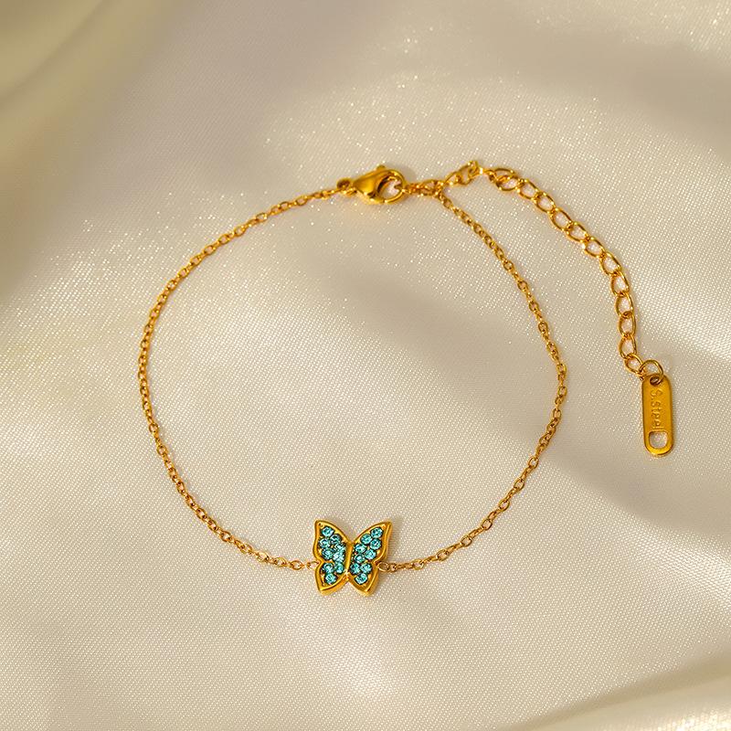European and American new ins wind zircon butterfly bracelet women's personality fashion gold-plated stainless steel bracelet spot