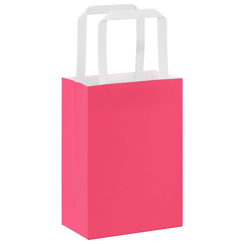 Paper Shopping Bags 250 Pcs with Handles Pink 15 X 8 X 21 Cm