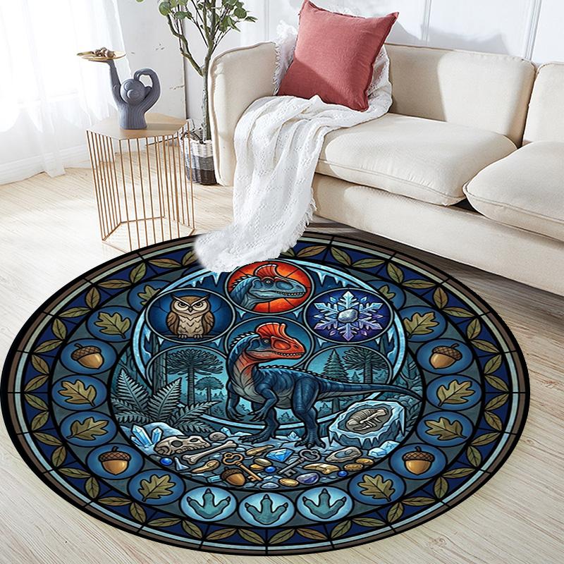 Dinosaur Fossil Glass Round Area Rug Under Office Chairs Bedroom Living Room Home Decor