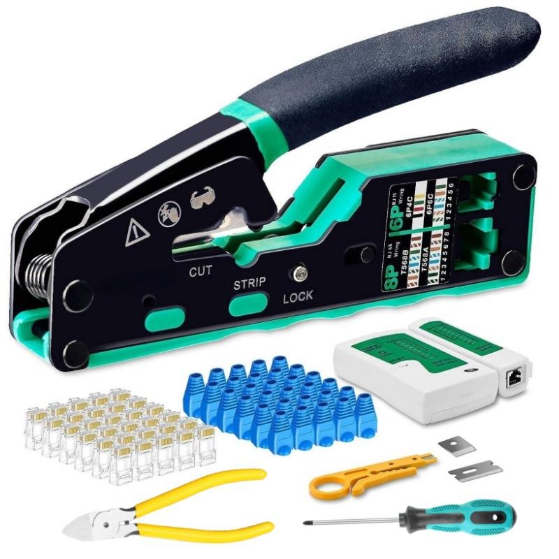 Set Mesh Cutters Network Crimping Test Perforated Crystal Head Making Pliers Tool Combination Hardware Network Repair
