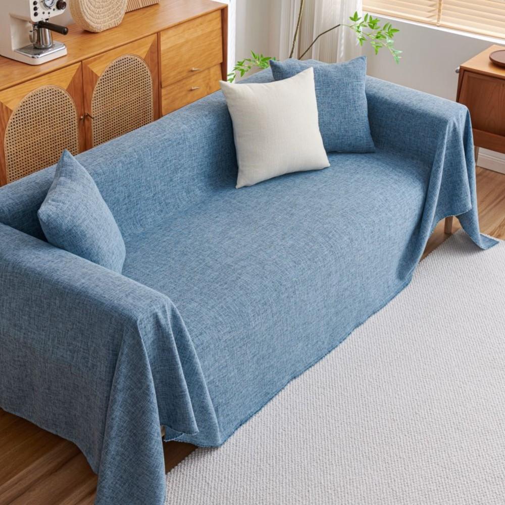 Slub Linen Sofa Cover Mat Throw Blankets Living Room Couple Position  Summer Solid Color Camping Picnic Blanket Cover