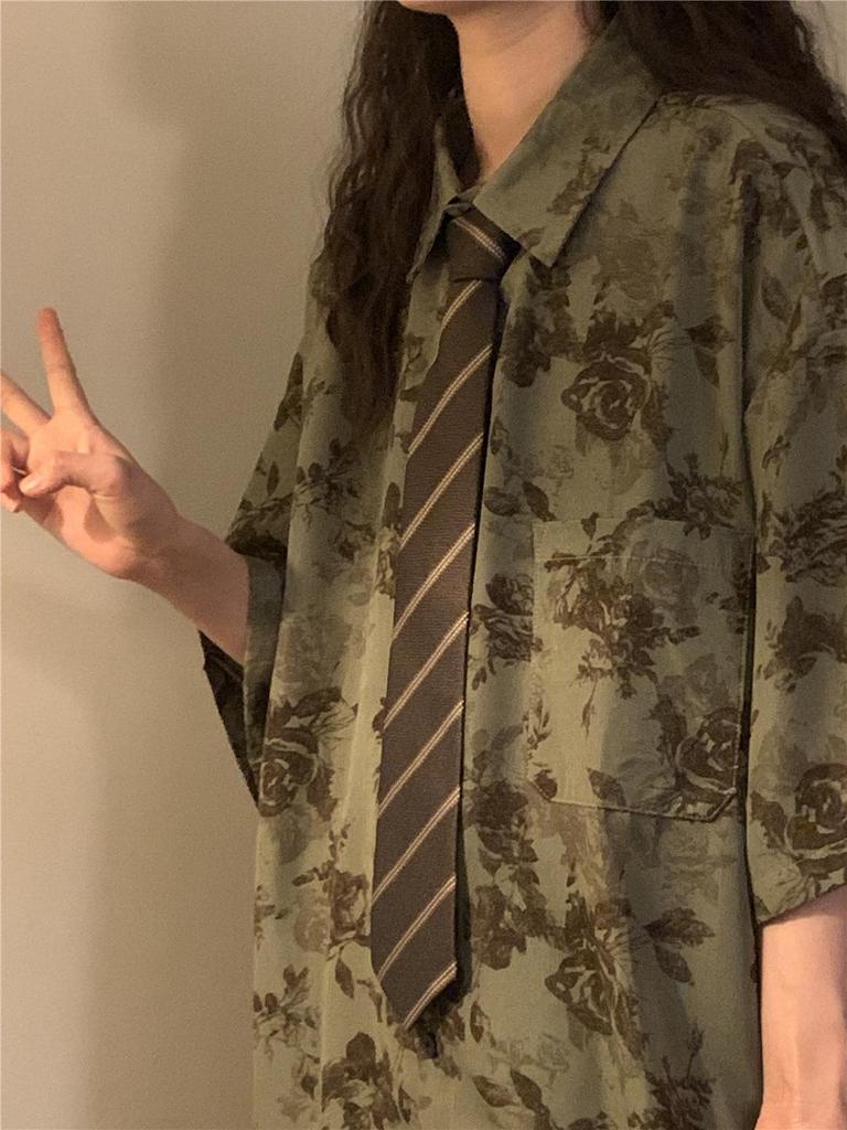 Vintage Japanese Retro Hong Kong Style Floral Short-Sleeve Shirt - Unisex Loose Casual Design