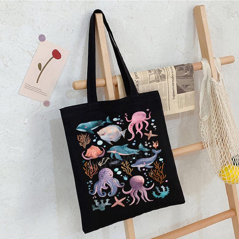 Sea Animals Sea Animals Handbag Going Out Portable Large Capacity Messenger Bag Casual Canvas Bag