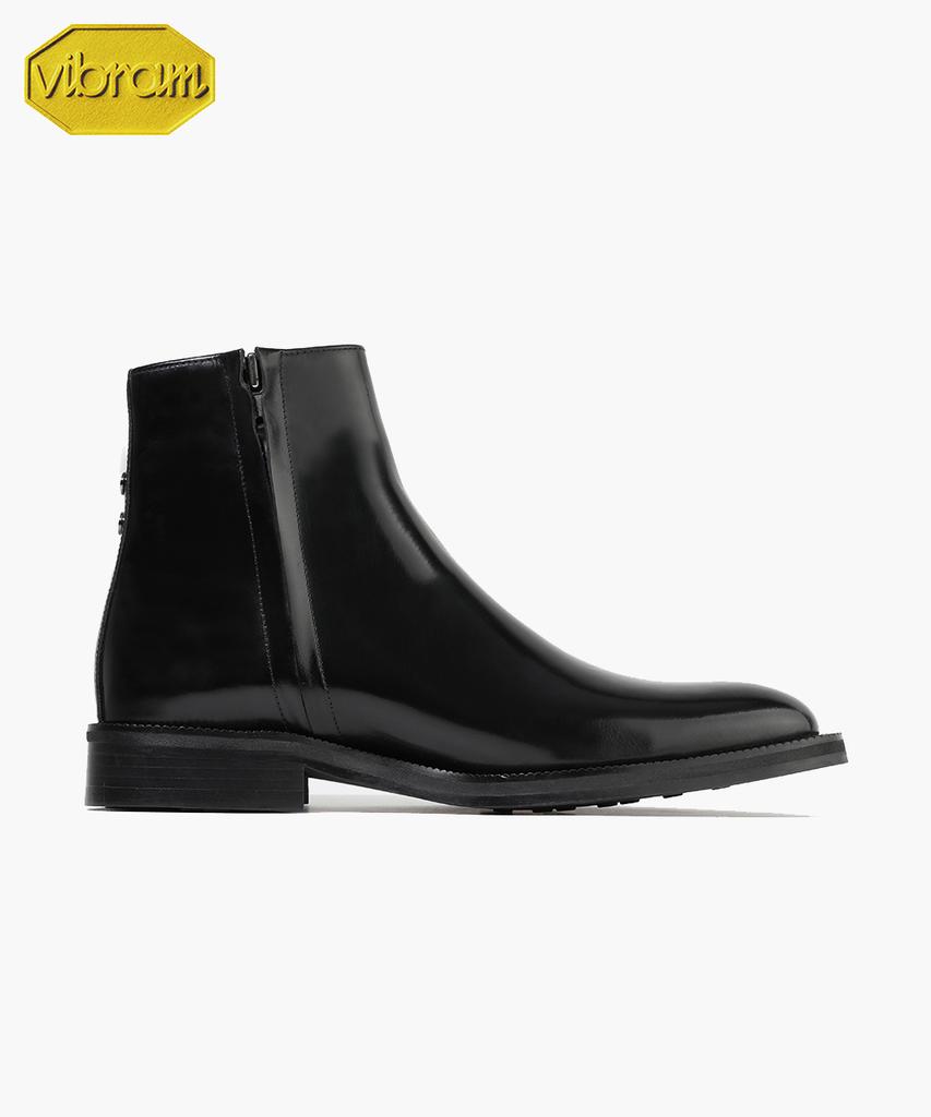 Firenze Atelier [Vibram] Slim Round Toe Standard Rubber Sole Zipper Boots 9430-Z [Black Box]