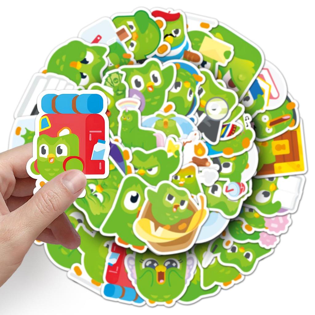 Duolingo Green Owl Cartoon Waterproof Stickers (50-Pack) - Perfect for Headphones, Notebooks, and Phone Cases