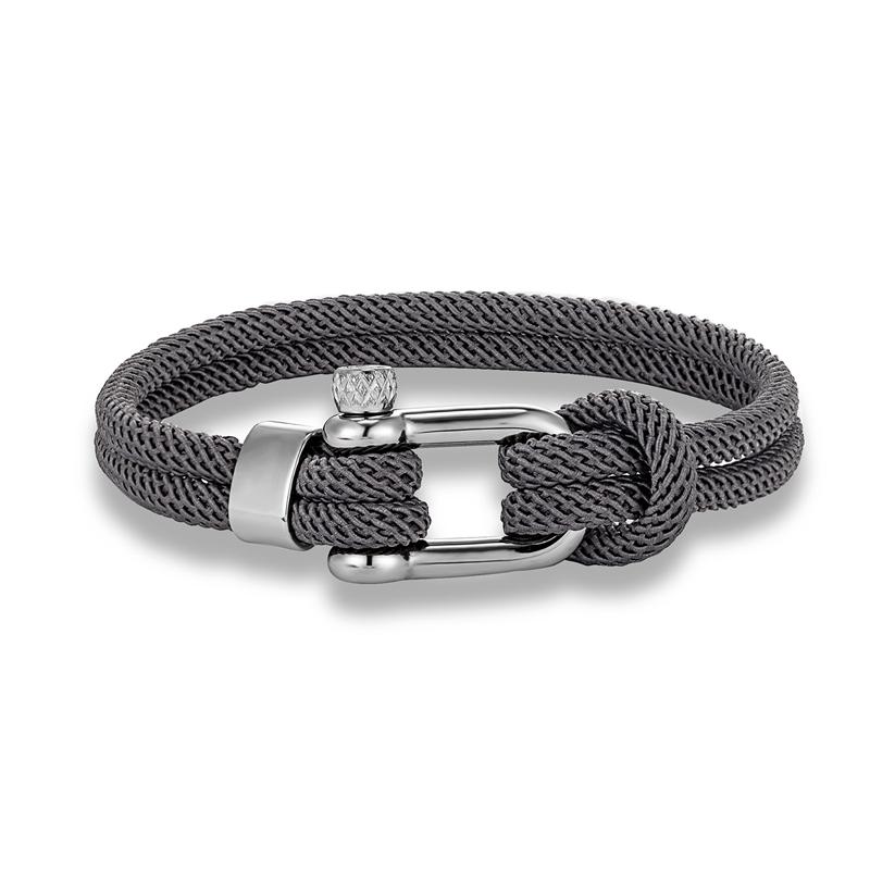 Minimalist Nautical Rope Bracelet Double Strand Stainless Steel U-Shape Shackle Buckle Survival Jewelry for Men Women