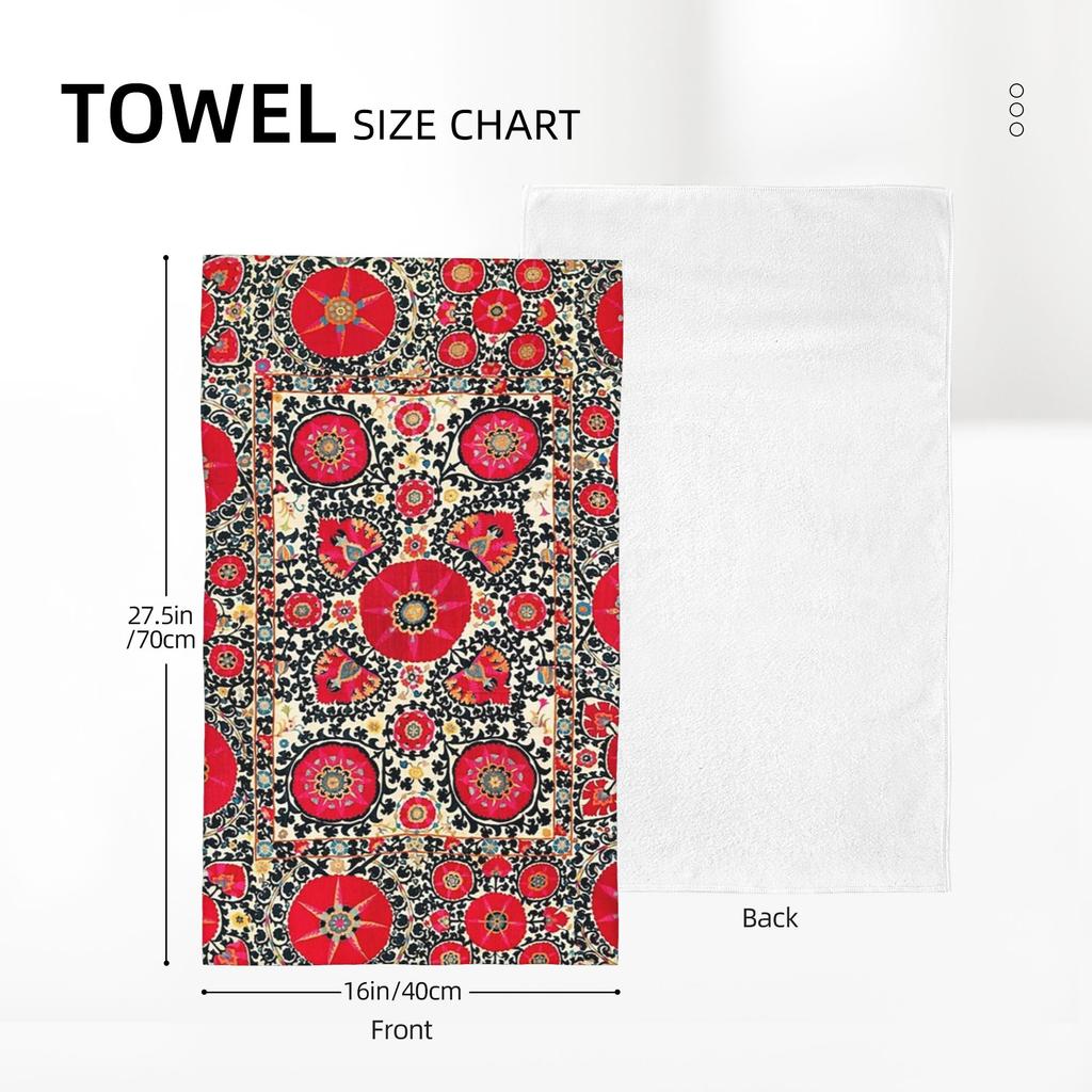 Shakhrisyabz Suzani Uzbek Embroidery Print Soft Face Towel Quick Dry Pool Bath Cotton Towels Absorbent