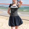 SanCai High-Waist Pleated A-Line Mini Skirt
