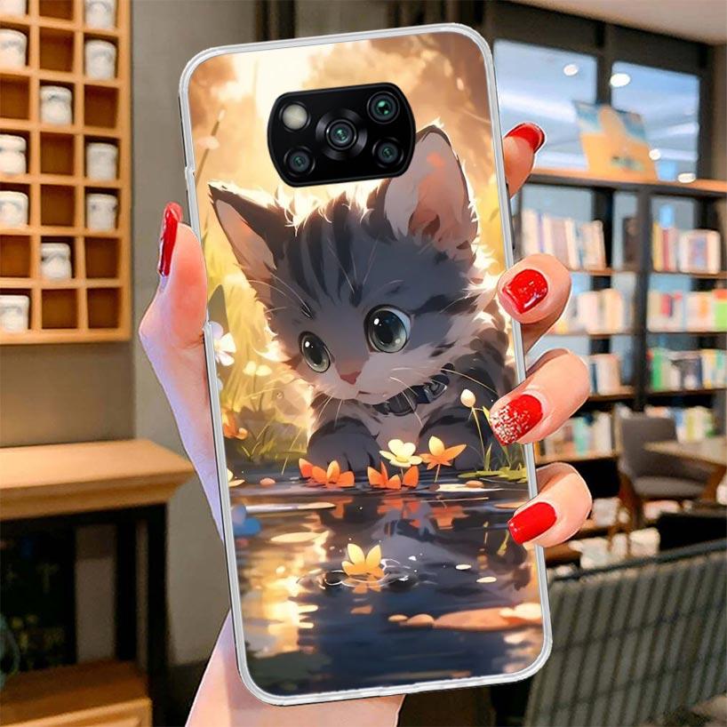 Cartoon Cute Cat Fish Aesthetic Cover Phone Case For Xiaomi Poco F7 Ultra X7 X6 X5 Pro M7 Redmi 15C 15 13C 13 12C 12 10C 10 9A 9