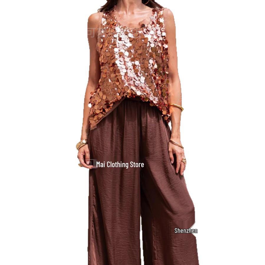 2025 Casual Spicy Girl Sequin Sleeveless Fashion Top for Women