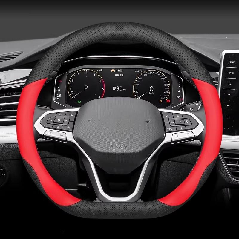 For VW Volkswagen Taos Tayron D Type Steering Wheel Cover Leather Ultra-thin Anti-slip Car Handle Covers Interior Accessories
