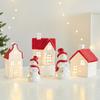 Glowing Ceramic Christmas Village House Snowman Deer Statue Ornament With Warm LED Light For Festives Tabletop Display