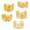 CARLIDANA High End Exaggerated Big Flower Hollow Out Leaf Open Wide Bangle Stainless Steel Non Tarnish Cuff Bracelet Women