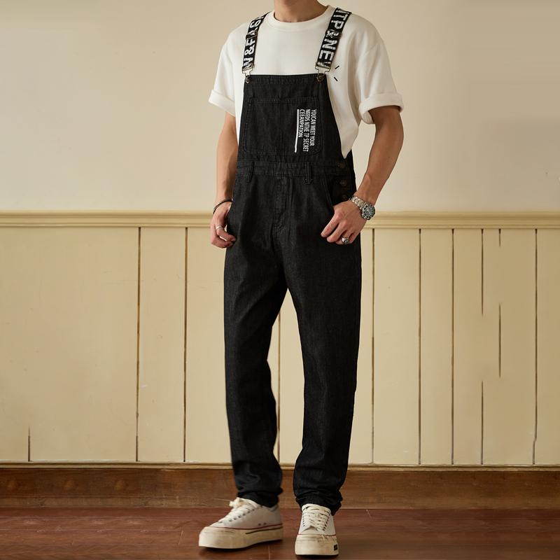 Herr Denim Långkjol Overall – Ledig Lös Passform Hängselbyxa med Justerbara Hällor för Arbete eller Streetwear