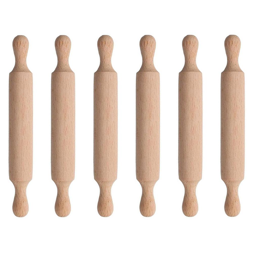 6pcs Natural Wood For Mini Rolling Pins 14x2cm for Baking and Craft Fun