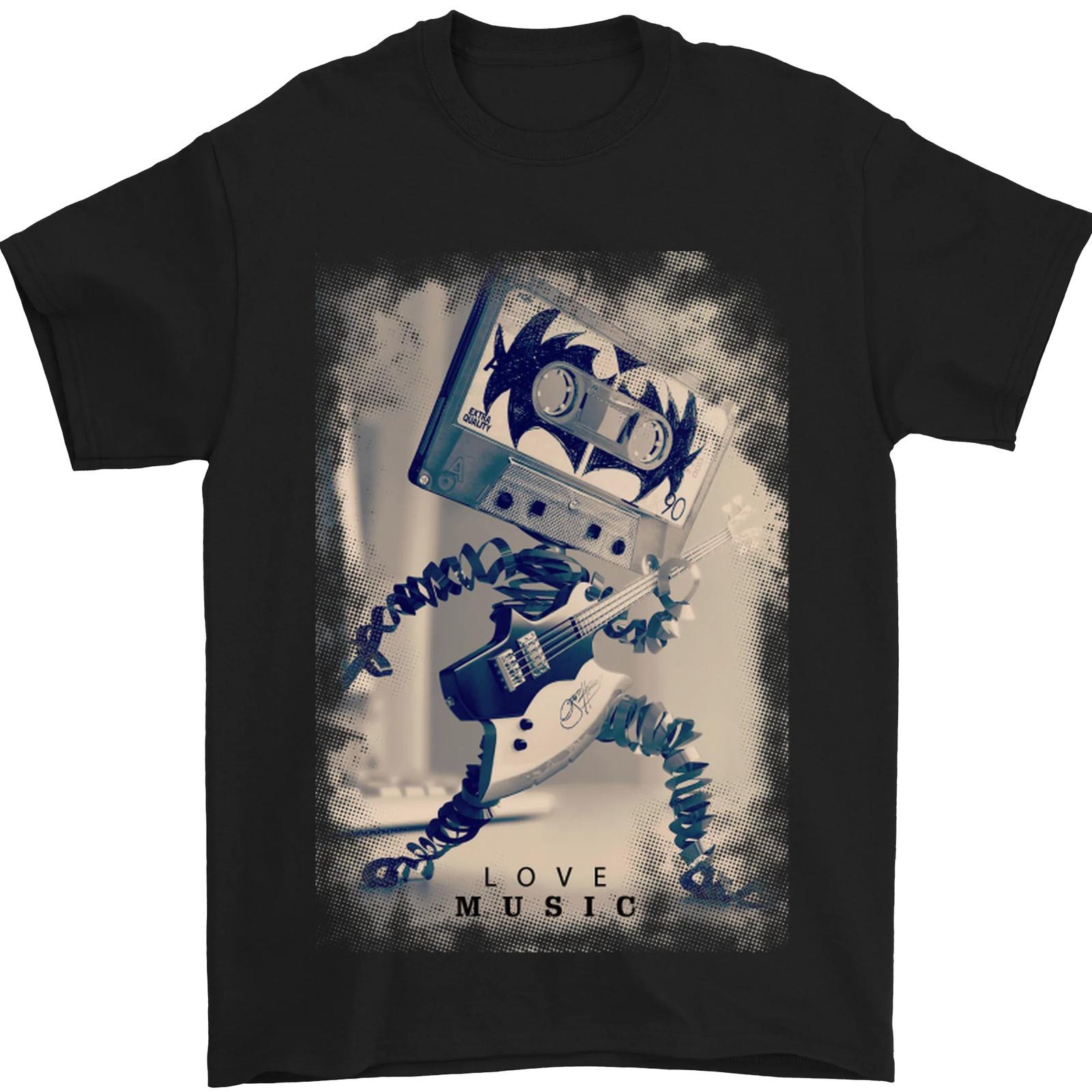Love Music Rock n Roll Guitar Mens T-shirt Cotton S
