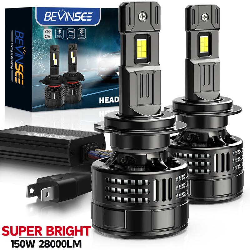 BEVINSEE H7 H4 H11 9005 HB3 9006 HB4 9012 HIR2 LED Headlight Bulbs 28000LM 150W Super Bright 6000K CANbus Turbo Car Lights 12V 9012(HIR2)
